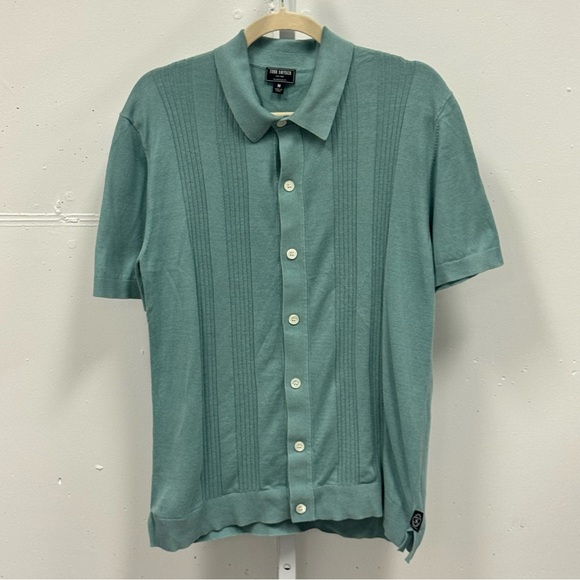 Todd Snyder Men's Silk-Cotton Ribbed Button Sweater Polo Teal Medium - Picture 2 of 13